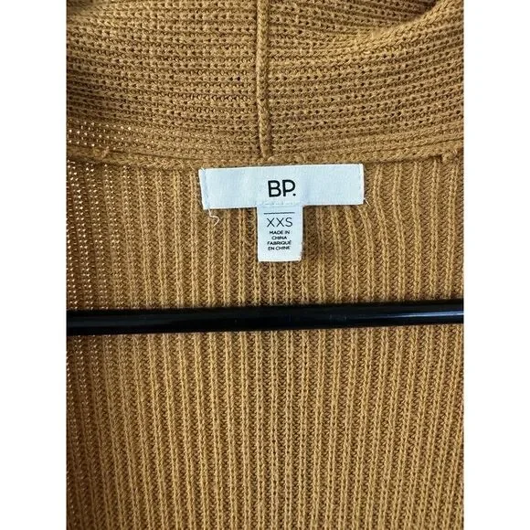 BP - Women's Long Line Open Front Mustard Colored Cardigan 100% Cotton - Sz. XXS - Picture 3 of 5